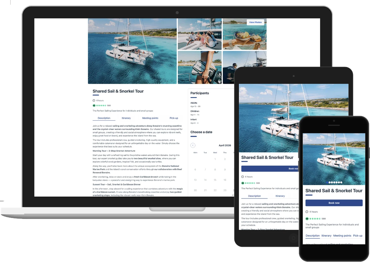 Caribious booking platform on MacBook, iPad and iPhone